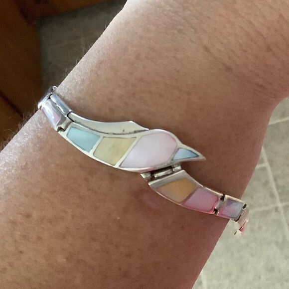 NWOT Sterling SILVER 925 MOTHER OF PEARL INLAID BRACELET SIZE 6.5 in​​ - Picture 9 of 9